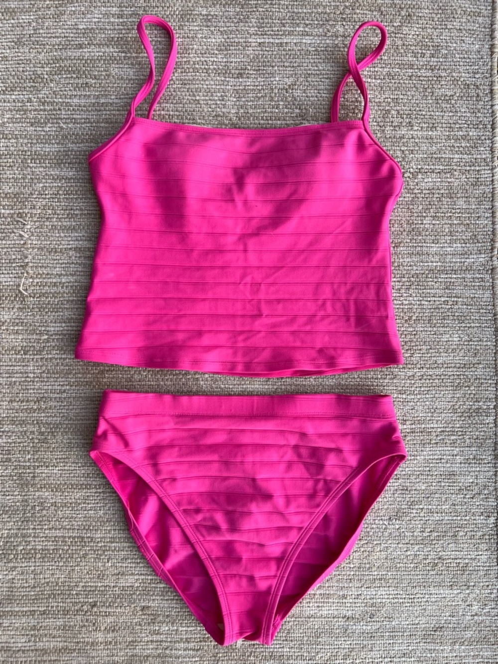 Vintage Hot Pink Ribbed Tankini Set size 6 see measurements